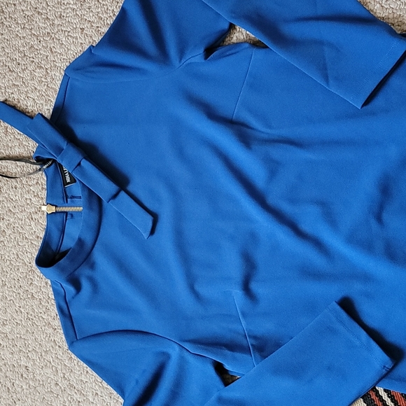 Nina Leonard Blue High Tie Neck Dress - Picture 3 of 6